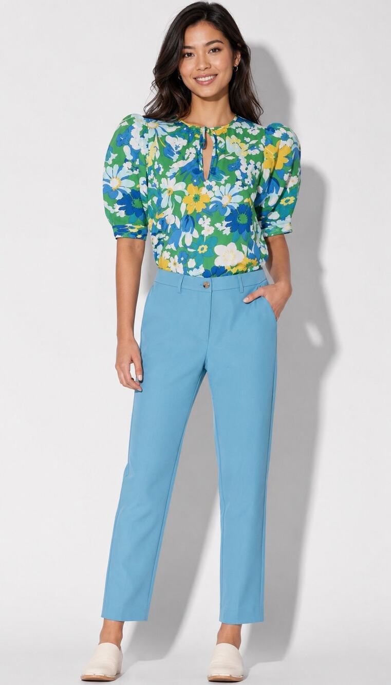 Walter Baker Kristin Disco Floral Puff Sleeve Tie Neck Statement Blouse XS NWT